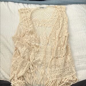 Roommates Cream Crochet Fringe Tunic